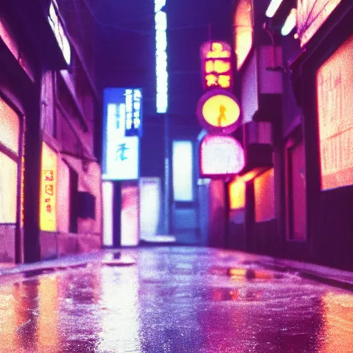 Prompt: 1990s perfect 8K HD professional cinematic photo of close-up japanese schoolgirl dancing in dystopian alleyway with neon signs, at evening during rain, at instagram, Behance, Adobe Lightroom, with instagram filters, depth of field, taken with polaroid kodak portra