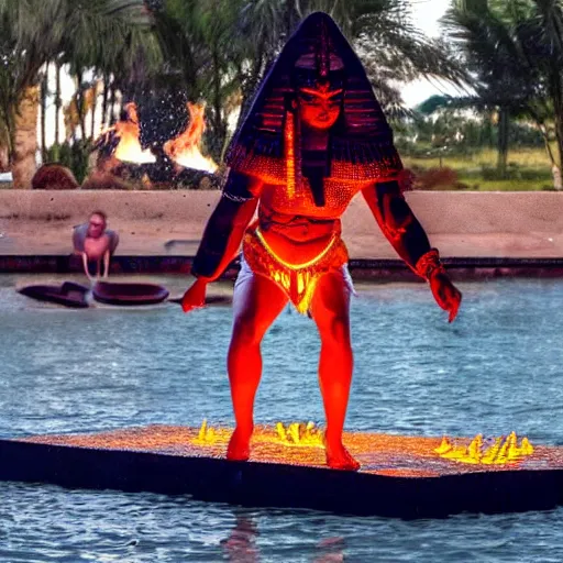 Image similar to a photo of the Egyptian Goddess Of Fire walking on water at the Nilo