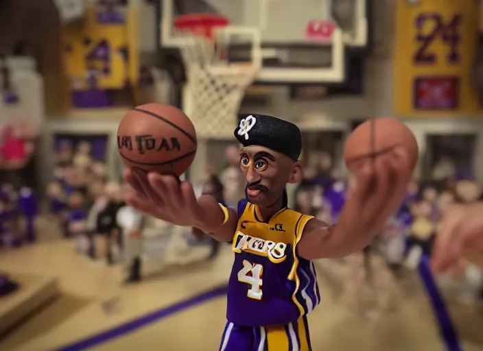 Image similar to cinematic screenshot portrait of a stop motion claymation film about a wacky adventure starring kobe bryant, shallow depth of field, 1 8 mm, f 1. 8