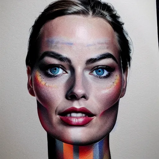 Image similar to face morph tattoo design sketch of beautiful mountain scenery blend in margot robbie face, in the style of matteo pasqualin, amazing detail