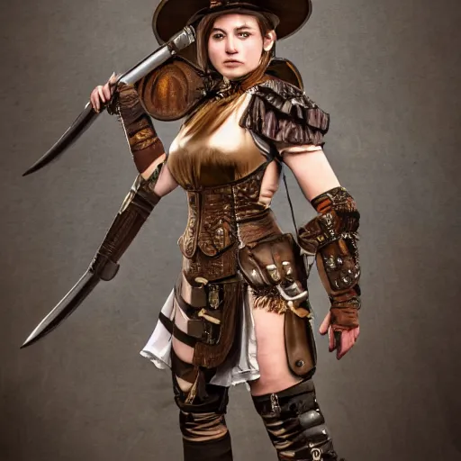 Prompt: full body photo of a female steampunk warrior, highly detailed, 4k, HDR, smooth, award-winning photo