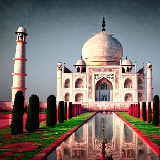 Image similar to a realistic photo of ruins of taj mahal, end of the world, octane render,