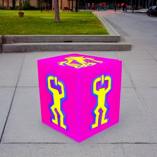 Image similar to synthwave photorealistic russian port curve covey cube neutron patio, by keith haring and jeff koons and georgia o'keefee, lowbrow, cyberpunk, an american propaganda