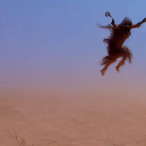 Image similar to bingus flying through the sandstorm in 4 k definition