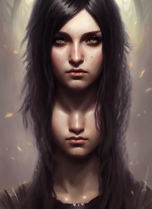 Image similar to a _ fantasy _ style _ portrait _ painting _ of young adult, black fringe hair, round face, rpg dnd oil _ painting _ unreal _ 5 _ daz. _ rpg _ portrait _ extremely _ detailed _ artgerm _ greg _ rutkowski _ greg