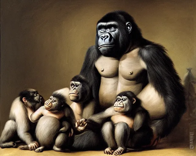 Image similar to gorilla family by pieter claesz