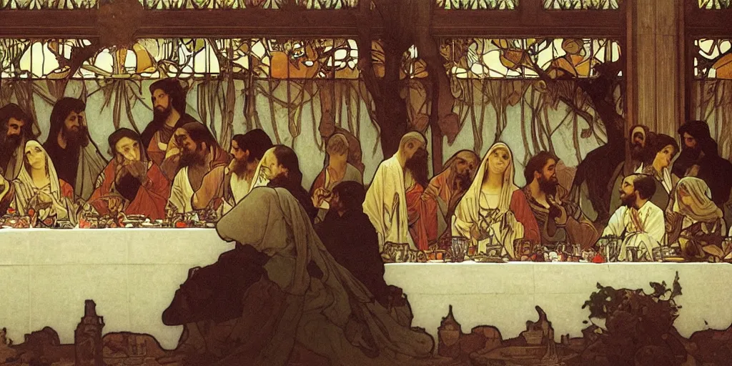 Prompt: the last supper,Alphonse Maria Mucha