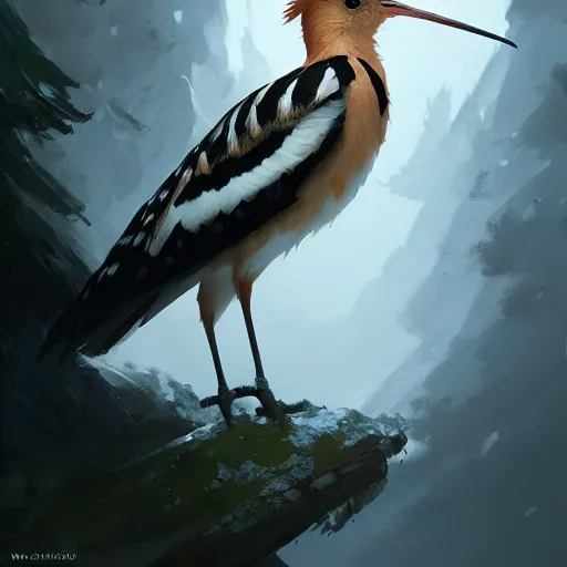 Image similar to hoopoe with his crest in avila pinewood, 4 k, concept art, by wlop, ilya kuvshinov, artgerm, krenz cushart, greg rutkowski, pixiv. cinematic dramatic atmosphere, sharp focus, volumetric lighting, cinematic lighting, studio quality