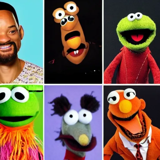 Prompt: will smith as a muppets