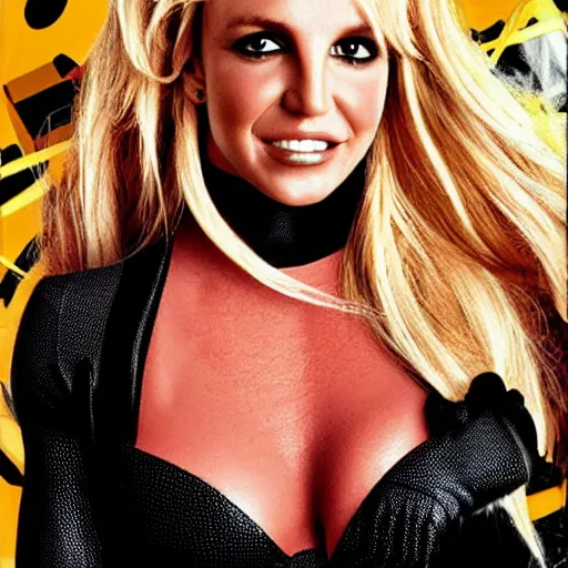 Image similar to britney spears as black cat, marvel, movie, photography,