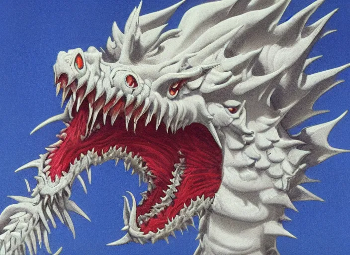 Prompt: pleasing - palette roaring symmetrical dragon head, close - up, pleasing palette, spiky teeth, highly detailed, made out of idyllic nebulous clouds sophisticated detailed pastel dragon from scenery fantasia ( 1 9 4 1 )