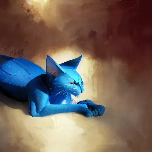 Image similar to blue cat eat red sable painting by eddie mendoza, greg rutkowski