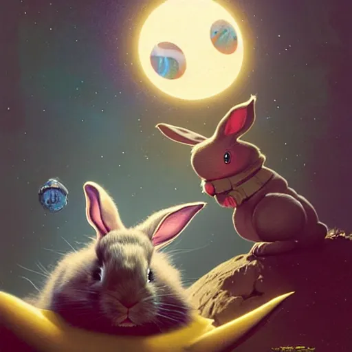 Image similar to hyper realistic, space balls the movie, portrait of a mega derpy john candy, big chungus, with bunny ears, stoned, by greg rutkowski, scott m fischer, artgerm, loish, slight glow, atmospheric, anne stokes, alexandros pyromallis