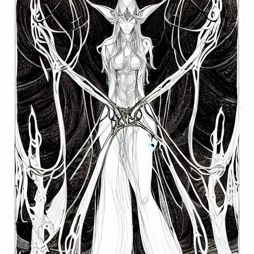 Prompt: centered elven witch,intricate, veins, by Hugo pratt, ultradetailed, charachter design, concept art,