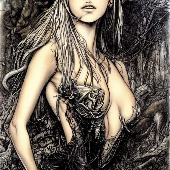 Prompt: a highly detailed portrait in the style of luis royo and in the style of milo manara.