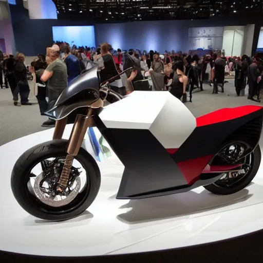 Image similar to a tesla motorcycle, prototype demo at the hall of science