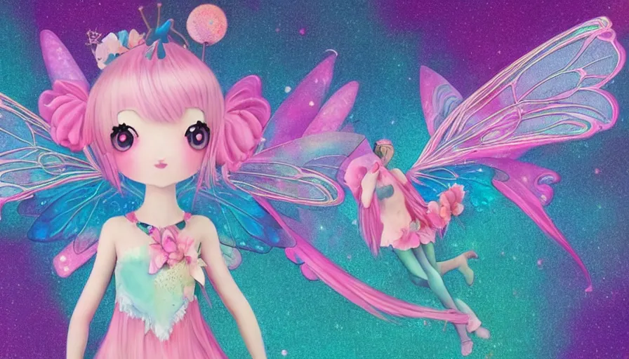 Prompt: a lonely kawaii fairy, detailed, omnious colors, symmetry features, award winning