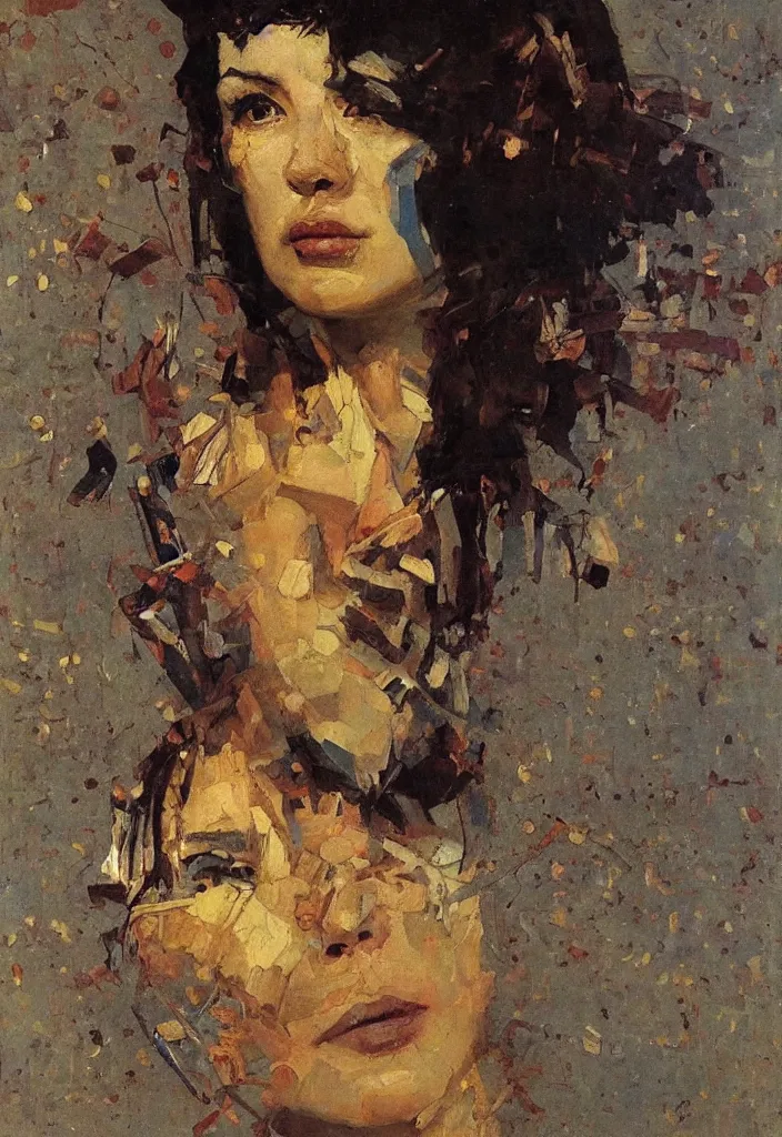 Prompt: aristocrat portrait, night, denis sarazhin, vrubel, oil on canvas