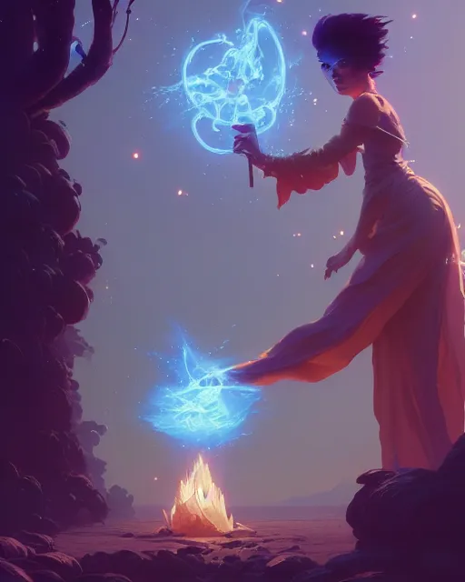 Image similar to highly detailed vfx portrait of a mage casting a light spell, unreal engine, greg rutkowski, loish, rhads, beeple, makoto shinkai and lois van baarle, ilya kuvshinov, rossdraws, tom bagshaw, alphonse mucha, global illumination, detailed and intricate environment