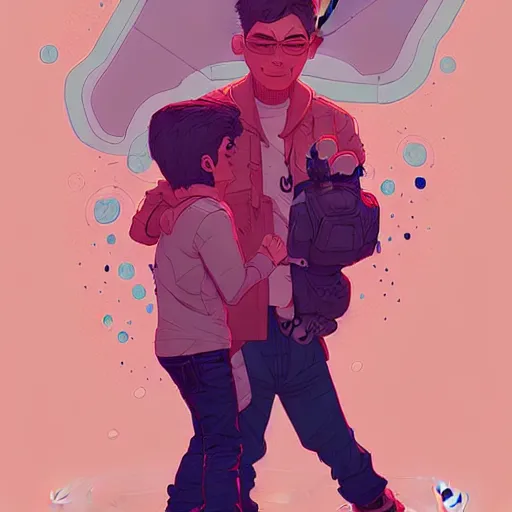 Prompt: illustration, a Love of a father and son, post grunge concept art by josan gonzales and wlop, highly detailed, intricate, sharp focus, Trending on Artstation HQ, deviantart