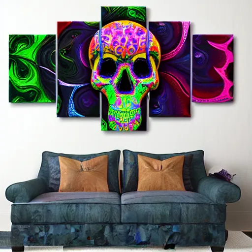 Prompt: symmetrical skull, paint pour modern abstract very detailed 8 k 4 k canvas, fractal