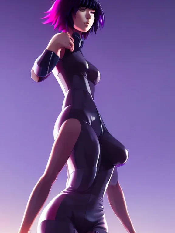 Image similar to a fullbody portrait of motoko kusanagi the major ghost in the shell : : stand alone complex, under repairs, maintenance : : by ilya kuvshinov, rossdraws, artgerm, sola digital arts, anti aliasing, raytracing : :