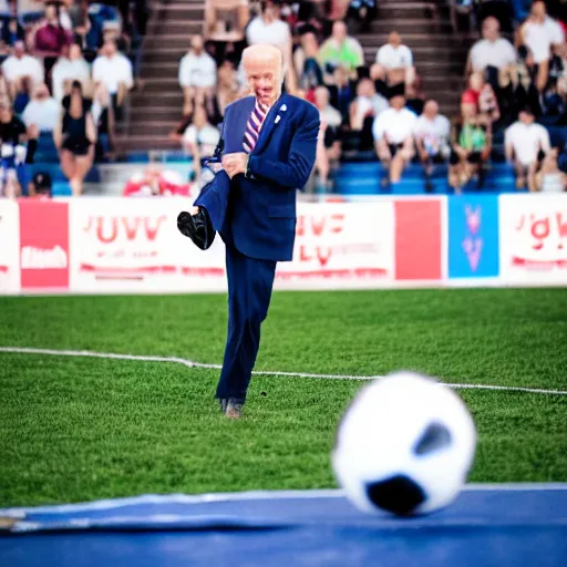 Prompt: joe biden playing soccer, professional sports photography, cinematic lighting