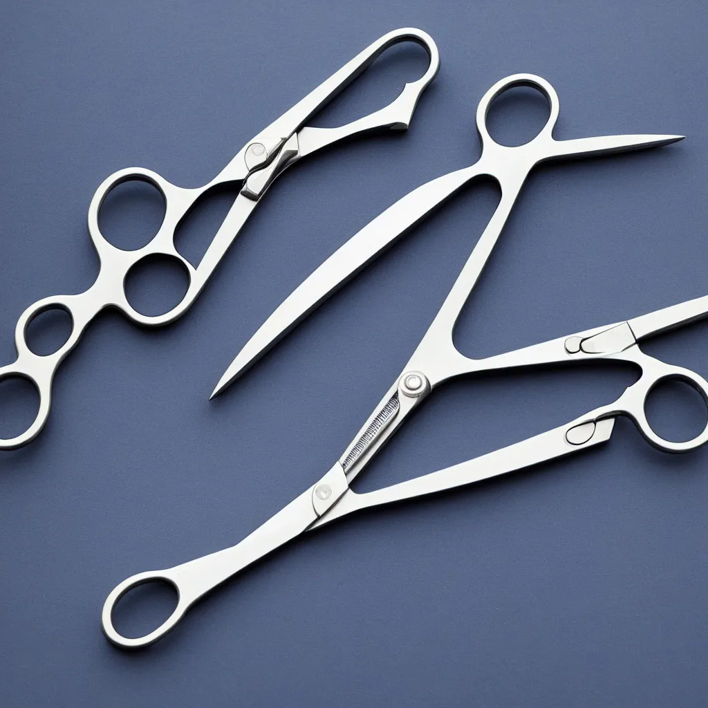 Image similar to a blueprint of a pair of futuristic scissors