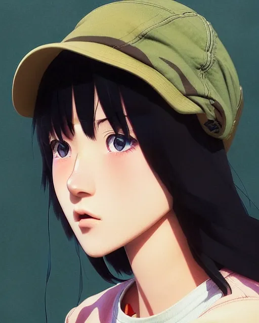 Image similar to girl waering hemp hat | | very very anime!!!, fine - face, audrey plaza, realistic shaded perfect face, fine details. anime. realistic shaded lighting poster by ilya kuvshinov katsuhiro otomo ghost - in - the - shell, magali villeneuve, artgerm, jeremy lipkin and michael garmash and rob rey