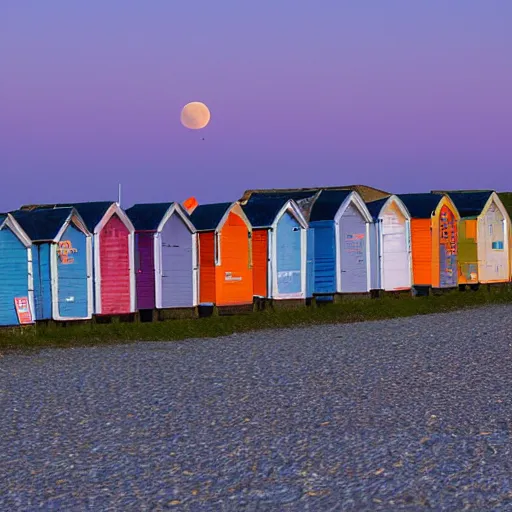 Image similar to there was a lovely orange super moon over the beach huts and the isle of wight, photo take by a professional landscape photographer