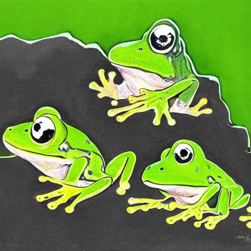 Prompt: frogs ribbiting into the abyss