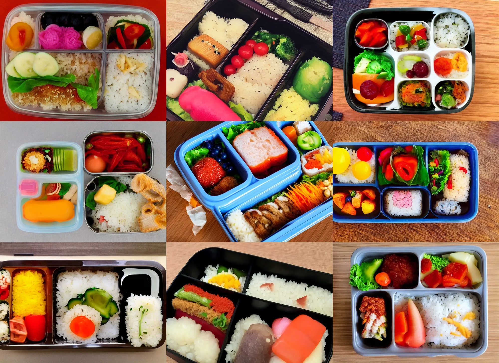 Prompt: your immigrant wife made you a bento, first person, shot with iphone, sharp focus, at home