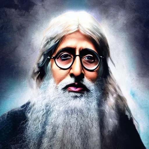 Prompt: amitabh bachhan as dumbledore, portrait, 4 k, realistic, cinematic, volumetric lighting