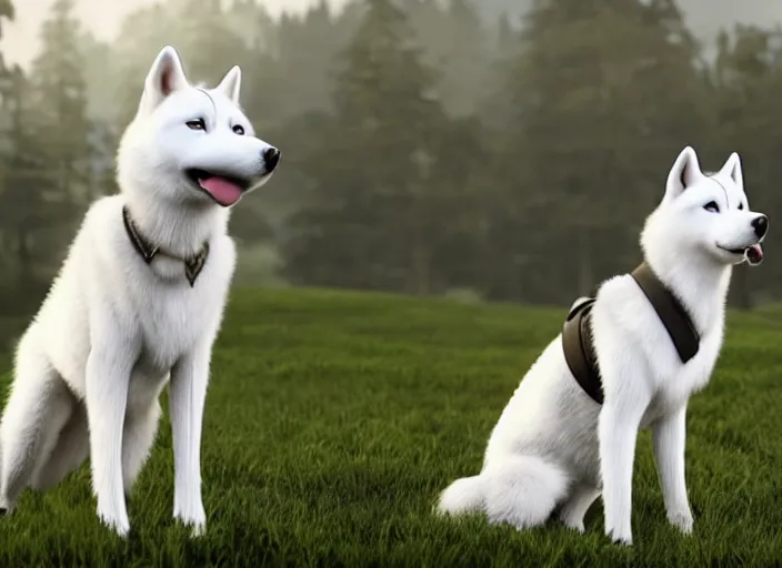 Prompt: film still of an anthropomorphic upright white vested husky in a white vest wearing a white vest in the new sci - fi movie, 8 k