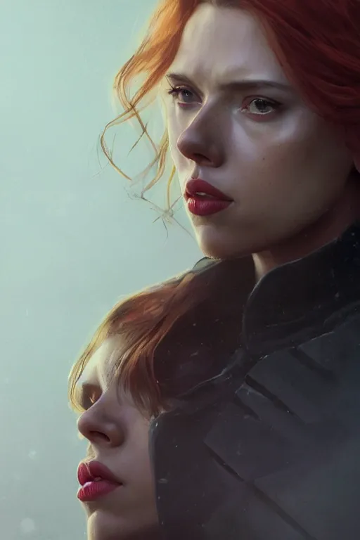 Prompt: a fancy portrait of a Scarlett Johansson as black widow by Greg Rutkowski, Sung Choi, Mitchell Mohrhauser, Maciej Kuciara, Johnson Ting, Maxim Verehin, Peter Konig, final fantasy , mythical, 8k photorealistic, cinematic lighting, HD, high details, atmospheric,