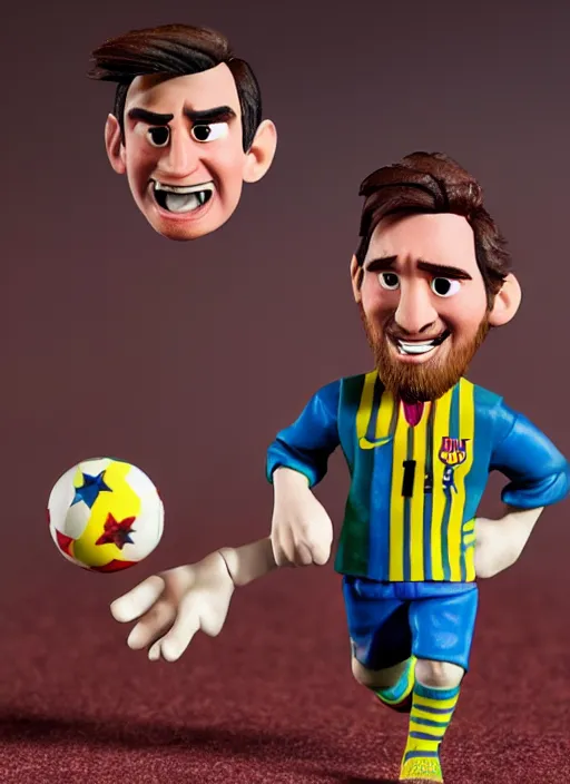 Prompt: a caricature of messi as a cheeky pixar character claymation action figure, high quality, 8 k, soft lighting, diorama, realistic materials, by frank frazetta, simon bisley, jack kirby, marlene dumas