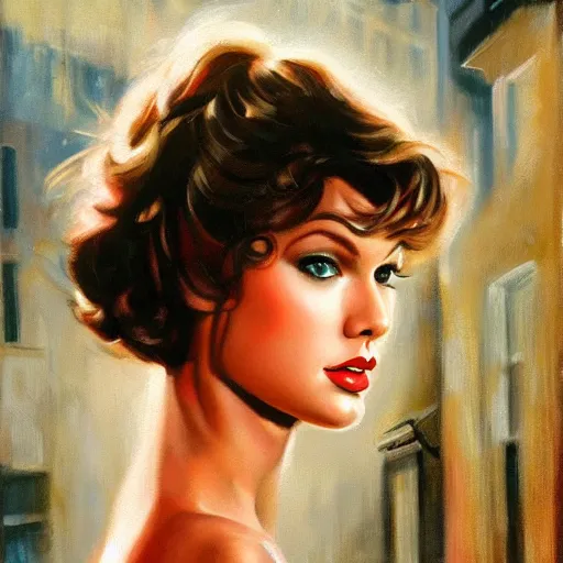 Prompt: ultra realistic portrait painting of taylor swift in west side story, art by frank frazetta, 4 k, ultra realistic, highly detailed, epic lighting.