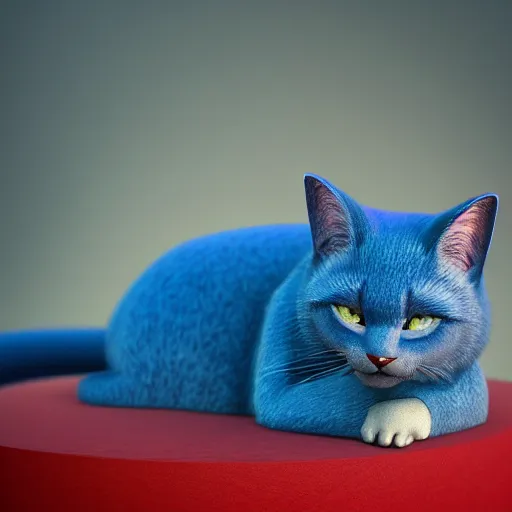 Prompt: a blue cat with oversized ears curled and taking a nap, red background, stunning 3 d render inspired art by greg rutkowski and xiang duan and thomas eakes, perfect facial symmetry, flesh texture, realistic, highly detailed attributes and atmosphere, dim volumetric cinematic lighting, 8 k octane detailed render, post - processing, masterpiece, rtx on, rendering on unreal engine