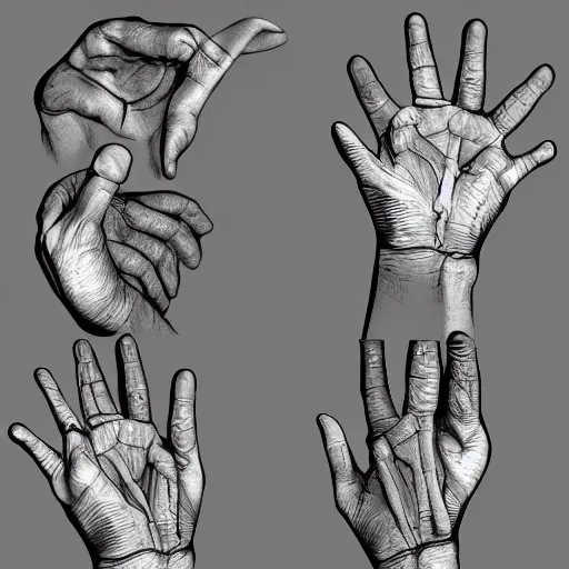 Image similar to Hands anatomy tonemapped in the style of Artstation