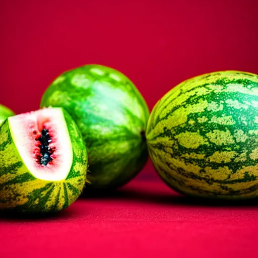 Image similar to a kiwi fruit merged with a watermelon! Ultra realistic! 25mm f/1.7 ASPH Lens!