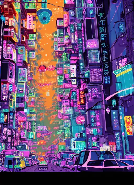 Image similar to giant colorful bright microbe and virus and dna and bacteriophage eat people in streets, neo - tokyo, realistic, 8 k, ultra detailed