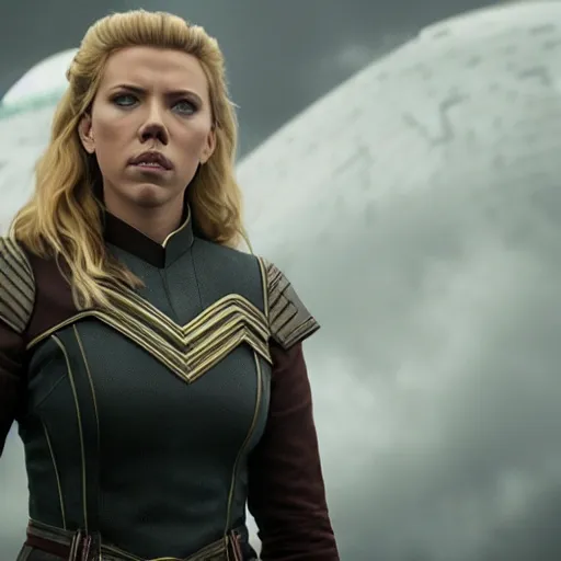 Image similar to starfleet uniform, portrait of scarlett johansson as lagertha, in starfleet uniform, from the tv series vikings