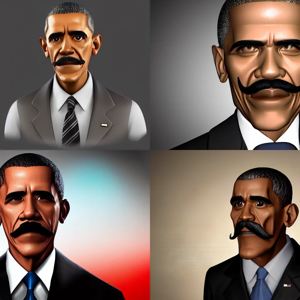 Prompt: 4K Artstation render of Moustached Obama