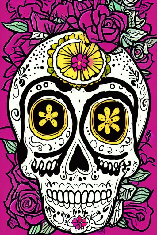 Image similar to Illustration of a sugar skull day of the dead girl, art by tim doyle