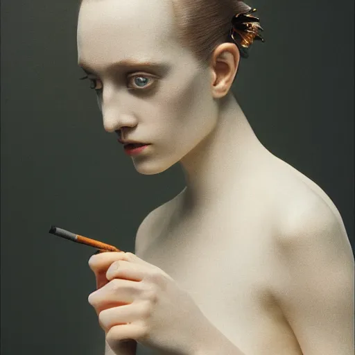Image similar to Kodak Portra 400, 8K, soft light, volumetric lighting, highly detailed, britt marling style 3/4 , fine art portrait photography by Paolo Roversi, a Marmot smoking a cigarette, symbolic metamorphosis complex 3d render , 150 mm lens, art nouveau fashion embroidered, bust with intricate underwaters details, elegant, hyper realistic, ultra detailed, octane render, underwater soft colours, emotionally evoking, head in focus, fantasy, elegant, soft light, volumetric lighting, highly detailed, Refined, Highly Detailed, soft lighting colors scheme, fine art photography, Hyper realistic, photo realistic