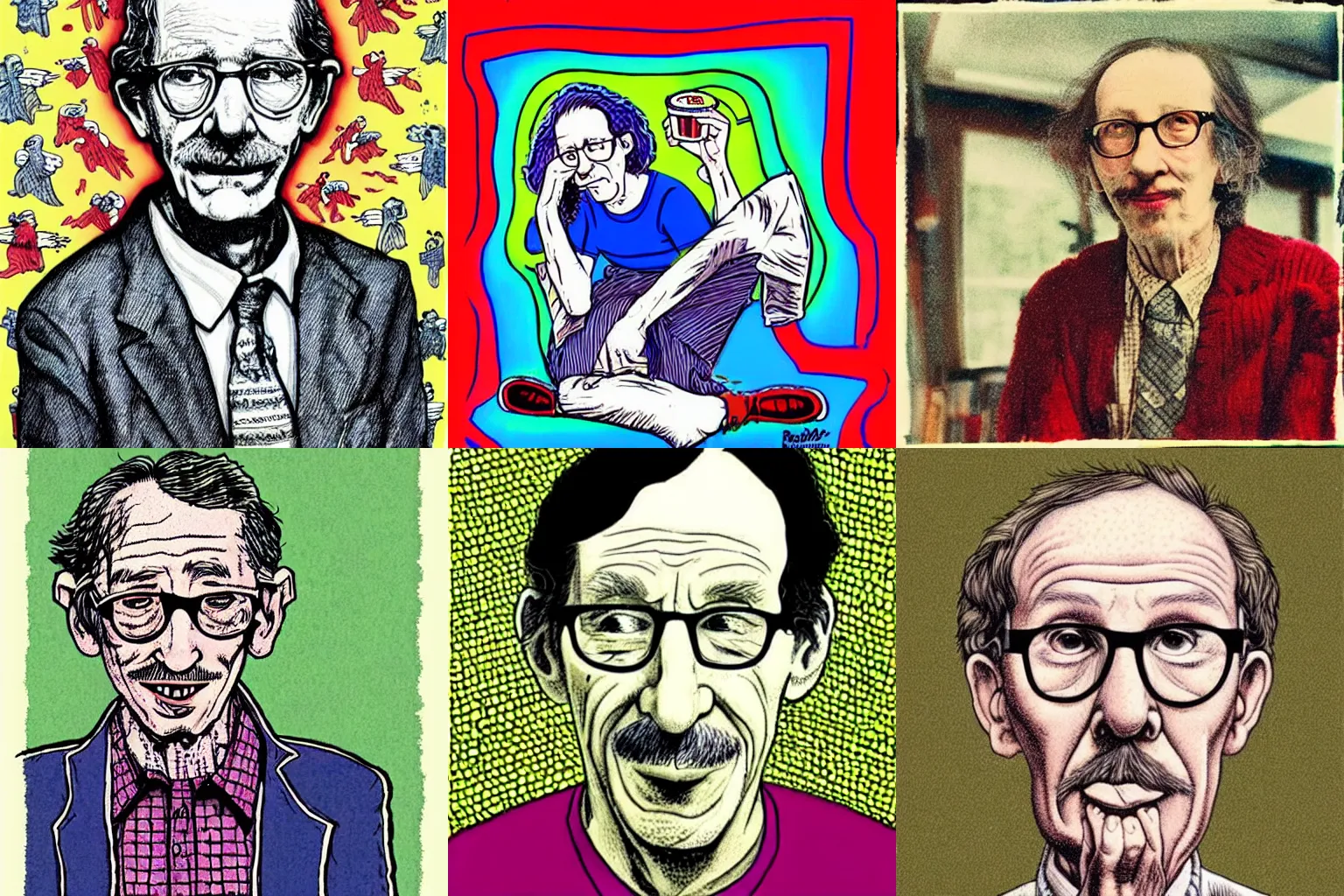 Prompt: “coloured illustration of Robert crumb by Julie doucet”