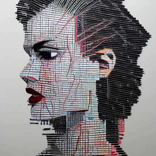 Image similar to woman seen in profile, made out of microsoft excel chart lines and graphs, white background, simple, sandra chevrier, rik oostenbroek