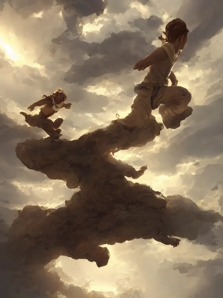 Image similar to jumping to the sky by disney concept artists, blunt borders, rule of thirds, golden ratio, godly light, beautiful!!!