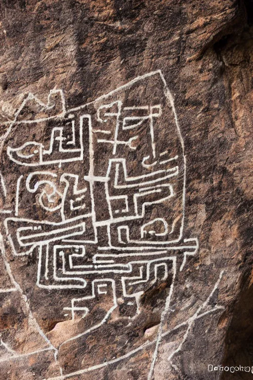 Image similar to 4 k photography of petroglyphs representing crosses, sauwastica, wifi symbol on a cave