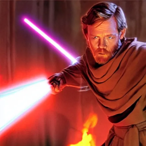 Image similar to obi wan defeating the sith villain jar jar binks